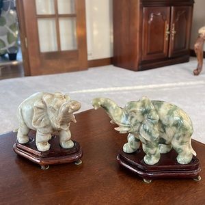 Real Vintage Jade Elephant (set of 2) Marked